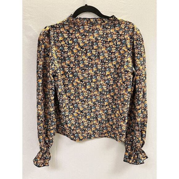 SHEIN Womens Ditsy Floral Notched Flounce Long Sleeve Blouse Floral Size Small - Picture 5 of 5